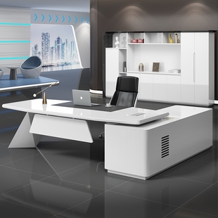 定制烤漆老板桌椅组合白色时尚经理，室办公家具，总裁大班台简约现代