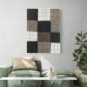 现代简约客厅沙发背景墙挂画大幅竖版咖色黑白，格子拼接抽象装饰画