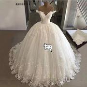 主婚纱大拖尾欧美跨境白色长款V领法式显瘦复古蕾丝婚纱工厂