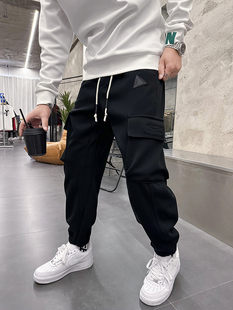 韩版工装裤男士流行黑色大口袋小脚裤子青年春季通勤宽松长裤