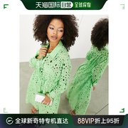 香港直邮潮奢edition女士，edition刺绣抽绳长袖中长亮绿色衬衫