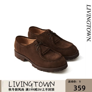 livingtown经典款复古英伦休闲麂皮绒面翻毛皮，低帮系带男女袋鼠鞋