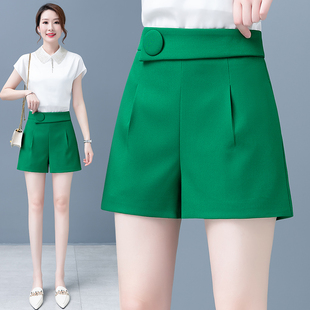 绿色西装短裤女夏季薄款2024年夏天小个子高腰休闲四分阔腿裤