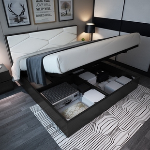 高箱储物床气动液压收纳床，简约现代板式双人床，1.5、1.8米实木定制