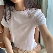 白色短装圆领短袖t恤女夏修身短款t桖打底衫高腰露脐体桖棉质上衣