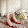 酒红色婚鞋女粗跟高级感中式婚礼新娘高跟鞋敬酒秀禾孕妇可穿不累