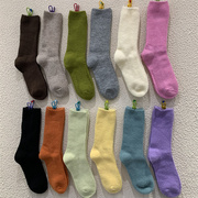 韩国女袜东大门冬季加厚保暖袜子糖果色羊毛绒柔软长筒堆堆袜