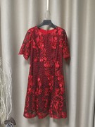 六L品牌女装酒红色拉链开衫夏款短袖礼服连衣裙16357