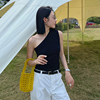 PURITY YH 小众简约单肩斜肩时尚显瘦吊带背心女不规则露肩小上衣