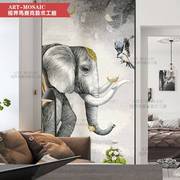 大象马赛克背景墙简约现代客厅抽象玄关，过道背景拼图剪画拼花