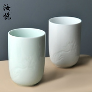 景德镇陶瓷茶杯薄白瓷雕刻家用杯子办公室水杯个人杯影青简约对杯