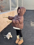 女童短款加厚羽绒服90白鸭绒(白鸭绒，)儿童保暖连帽棉服宝宝面包服羽绒外套