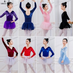 秋冬季长袖舞蹈服装少儿练功服淡蓝色儿童考级服芭蕾舞蓬蓬裙