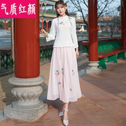 中式复古唐装民国女装改良汉服旗袍上衣中国风棉麻绣花茶服两件套