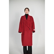 d.ladies赫本风大口袋全羊毛设计感茧型双面，羊毛大衣冬季中长款