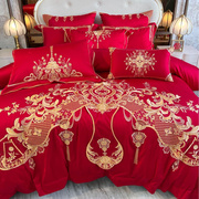 婚庆家纺红色四件套100支长绒棉刺绣十件套结婚床上用品陪嫁