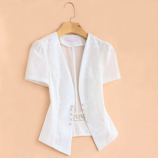 女款西服上衣白色小西装外套韩版短款夏季短袖小披肩精致外搭开衫