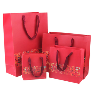 中国风红色袋纸袋手提袋包装袋，印花加宽绳，礼物袋回礼袋