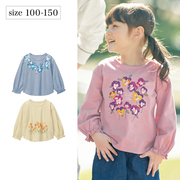 日本千家趣会春秋女童印花长袖纯棉，针织甜美花朵袖，泡泡袖长袖t恤