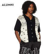 rhude男士短袖卡通图案，拼色设计开襟针织衫羊毛衫，banco潮流短袖