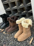 欧货皮毛一体雪地靴2023冬季保暖中筒靴，真皮保暖女棉鞋羊毛厚底鞋