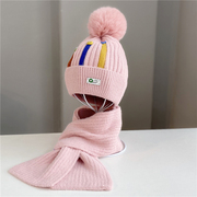 冬天儿童帽子围巾两件套男女中大宝宝休闲毛线针织保暖套帽潮