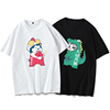 猫咪短袖T恤男日系卡通猫恐龙图案可爱情侣装学生潮牌宽松休闲