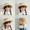 优雅日系儿童帽子夏季女童，大檐遮阳帽度假宝宝，沙滩草帽亲子太阳帽