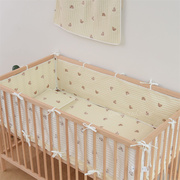 ins新生米黄色小熊双层绉布婴儿床围防撞挡布软包儿童床护栏垫子