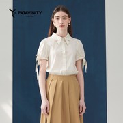 PATAVINITY夏袖口抽绳设计短袖衬衫女装8F3214023