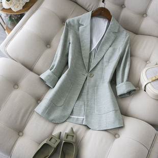 日式夏季西装女薄款外套小个子，抹茶绿西服清新百，搭七分袖上衣