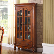 莞岭 欧式实木书柜带门玻璃门书柜书架落地置物架美式靠墙置物柜