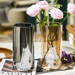轻奢花瓶摆件玻璃透明水养，富贵竹玫瑰百合插花客厅，桌面落地装饰品