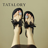 tatalory联名女鞋，平底夹趾凉拖鞋蕾丝，蝴蝶结水钻拖鞋外穿女