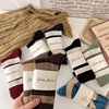 糖果色条纹袜子女中筒袜，秋冬季保暖羊毛袜韩版日系加厚加绒堆堆袜