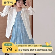 童装定制24韩版夏季女童国风，印花背心连衣裙国潮刺绣衬衫套装