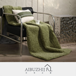 高端软装样板房现代轻奢绿色系列，仿皮草沙发毛毯办公室披肩搭毯