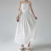 吊带连衣裙女夏季法式白色波点气质长裙小众设计感显瘦裙子