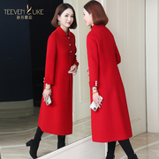 红色双面呢羊毛大衣冬季外套韩版修身女装中长款过膝2020秋冬