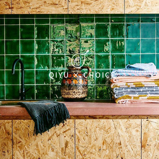 高光绿色手工复古小方砖亮面 网红厨房砖卫生间瓷砖墙砖浴室厕所