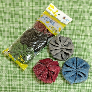 韩国钢丝抹布刷锅洗碗棉蝴蝶结，银丝去污洗碗布可代替钢丝球3个装