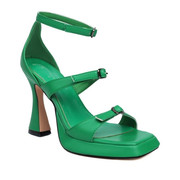 欧美风皮带扣防水台凉鞋，绿色异型跟显瘦方头高跟，凉鞋43444546