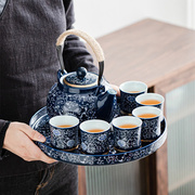 中式复古青花茶具套装整套家用泡茶壶茶杯景德镇陶瓷大容量1壶6杯