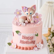 网红粉色狐狸生日蛋糕装饰摆件小狐狸钥匙扣挂件蛋糕插件