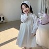 女孩白色公主连衣裙2024春秋宝宝，洋气蕾丝法式长裙儿童打底裙