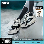MIO米奥机能鞋头中跟系带高帮鞋学院风时尚运动黑白休闲鞋女鞋