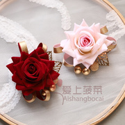 中式大气唯美喜婆婆婚礼头花，结婚新娘发饰红色头饰发夹边夹高级感