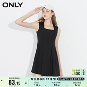 only奥莱夏季方(夏季方)领收腰无袖，纯色吊带短款连衣裙女