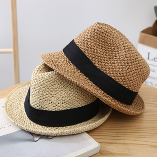 休闲手工软礼帽春夏季男女，度假爵士帽海边出游沙滩，帽可折叠草帽子