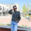 韩国东大门女装coke宽松黑色条纹显瘦长袖卫衣式T恤2022春季